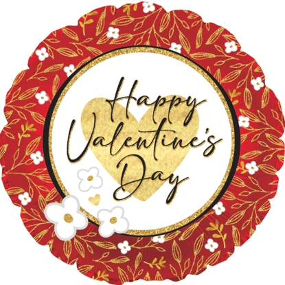 Picture of 17" 2-Sided Foil Balloon: Happy Valentine's Day Gold Leaf Border