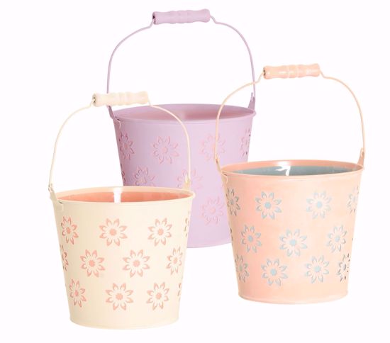 Picture of 3 Asst Flower Cut-Out Pot cover w/Bale Handle 6"