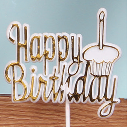 Picture of Happy Birthday/Candle Gold on White