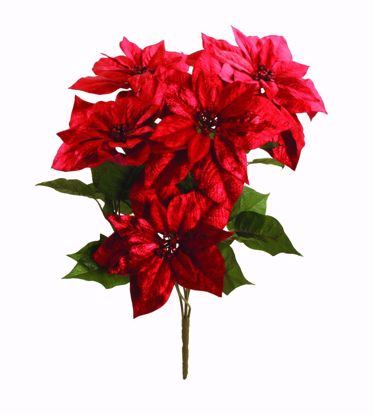 Picture of 21" Red Metallic Poinsettia Bush x5