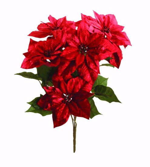Picture of 21" Red Metallic Poinsettia Bush x5