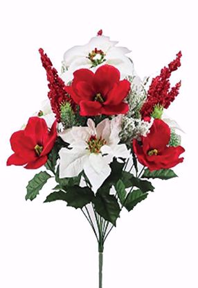 Picture of 21" White Poinsettia Magnolia/Berry Xmas Bush x14