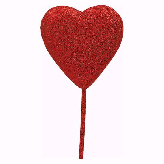 Picture of Red Glitter Heart Pick 55mm