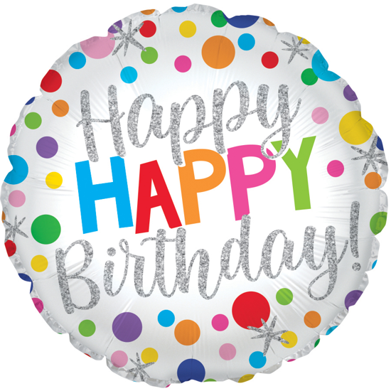 Picture of 17" 2-Sided Foil Balloon: Happy Happy Birthday