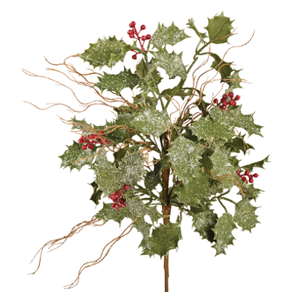 Picture of 18" Real Touch PVC Holly W/Glitter Berries Twig Bush