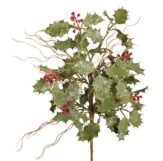 Picture of 18" Real Touch PVC Holly W/Glitter Berries Twig Bush