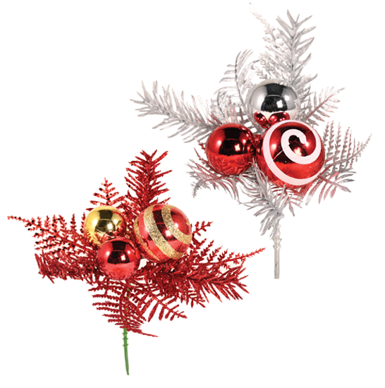 Picture of 2 Asst PVC Pine Pick W/Ball Ornament