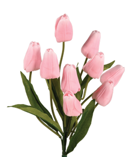 Picture of 17.5" Satin Tulip Bush x 9 - Light Pink