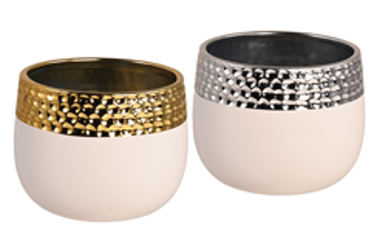 Picture of 2 Asst Gold and Silver Rim Cache Pot 4.5"