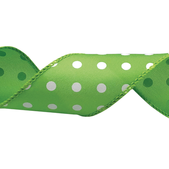 Picture of #9 Deluxe Wired Dots Ribbon - Bud Green